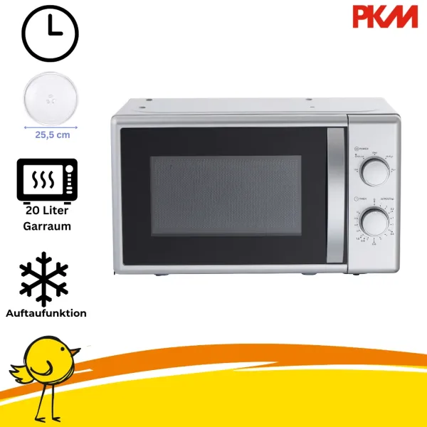 PKM MW700-20 UB2 Mikrowelle 700 Watt Unterbau / Freistehend silber 20 Liter